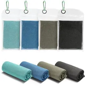 Cooling Towels for Neck and Face, Sports, Workout Recovery, 40" x 12", Black/Gray/Aqua/Navy, 4-Pack Cooling Towels for Neck and Face, Sports, Workout Recovery, 40" x 12", Black/Gray/Aqua/Navy, 4-Pack