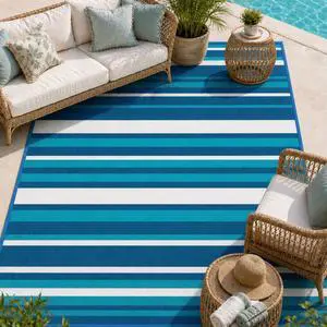 Outdoor Rug Camping Essentials - 4x6 FT Outdoor Plastic Straw Rug for Patio Clearance, Waterproof RV Essentials Outside Area Rug for Deck Garden, Backyard Patio Furniture Set, Blue White Outdoor Rug Camping Essentials - 4x6 FT Outdoor Plastic Straw Rug for Patio Clearance, Waterproof RV Essentials Outside Area Rug for Deck Garden, Backyard Patio Furniture Set, Blue White