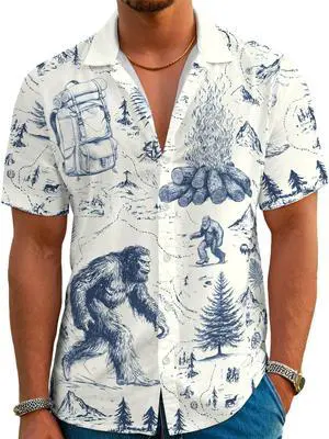 Funny Animal Print Hawaiian Shirt Camping Button Down Retro Outdoor Camping Party Short Sleeve Cyan Funny Animal Print Hawaiian Shirt Camping Button Down Retro Outdoor Camping Party Short Sleeve Cyan