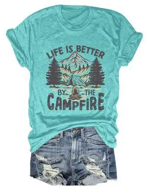 Camping Shirt Women Life is Better by The Campfire T-Shirt Funny Camper Camp Lover Casual Graphic Tee Top Crewneck (US, Alpha, Medium, Regular, Regular, 01-Water Blue) Camping Shirt Women Life is Better by The Campfire T-Shirt Funny Camper Camp Lover Casual Graphic Tee Top Crewneck (US, Alpha, Medium, Regular, Regular, 01-Water Blue)