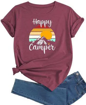 Happy Camper Shirt for Women Funny Sunset Mountain Graphic Tshirts Summer Hiking Adventure Tee Casual Short Sleeve Tops(TS26, L) Happy Camper Shirt for Women Funny Sunset Mountain Graphic Tshirts Summer Hiking Adventure Tee Casual Short Sleeve Tops(TS26, L)
