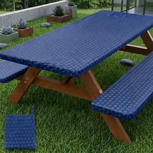 Picnic Table Cover with Bench Covers Camping Tablecloth Set with Pocket Picnic Table Cover with Bench Covers Camping Tablecloth Set with Pocket