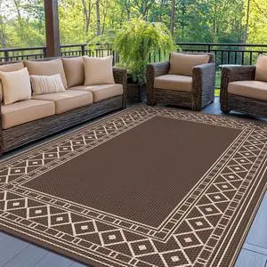 Outdoor Rug, Waterproof Plastic Rugs for Patio, 5'x8' Coffee Beige Outdoor Rug, Waterproof Plastic Rugs for Patio, 5'x8' Coffee Beige