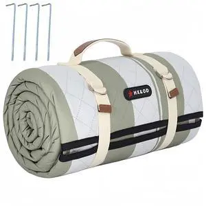 Outdoor Picnic Blanket Extra Large, 80''*60'' Waterproof Picnic Mat with Stakes Foldable Camping Blanket Portable with Carry Strap for Beach Mat (Green& White, 80''*60'') Outdoor Picnic Blanket Extra Large, 80''*60'' Waterproof Picnic Mat with Stakes Foldable Camping Blanket Portable with Carry Strap for Beach Mat (Green& White, 80''*60'')