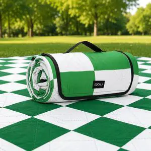 Large Picnic Blanket, 78 x 78 in, Waterproof, Gingham Green Large Picnic Blanket, 78 x 78 in, Waterproof, Gingham Green