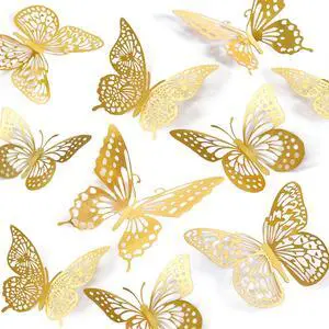 3D Butterfly Wall Decor 48 Pcs Gold Butterfly Birthday Decorations 3D Butterfly Wall Decor 48 Pcs Gold Butterfly Birthday Decorations