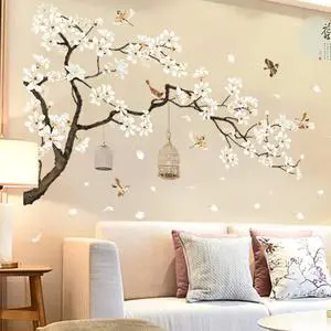 Large White Flower Wall Stickers, 50"x74" Removable DIY Romantic Cherry Blossom Tree Wall Murals Peel and Stick 3D Wall Art Stickers Home Decor for Gilrs Bedroom Nursery Rooms Living Room Large White Flower Wall Stickers, 50"x74" Removable DIY Romantic Cherry Blossom Tree Wall Murals Peel and Stick 3D Wall Art Stickers Home Decor for Gilrs Bedroom Nursery Rooms Living Room