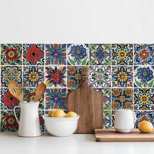30 Pcs Style Peel and Stick Wall Tile Decals - Waterproof Vinyl Stickers for Kitchen Backsplash, Bathroom, Stair Riser Decor - Spanish Floral Pattern - 4x4 Inch 30 Pcs Style Peel and Stick Wall Tile Decals - Waterproof Vinyl Stickers for Kitchen Backsplash, Bathroom, Stair Riser Decor - Spanish Floral Pattern - 4x4 Inch
