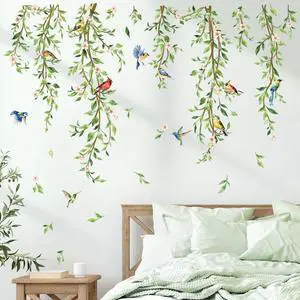 Green Vine Plants Leaves Birds Sofa TV Wall Decals Stickers Green Vine Plants Leaves Birds Sofa TV Wall Decals Stickers