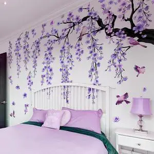 Purple Wall Decor 4 Sheets Large Cherry Blossom Tree Wall Stickers Purple Wall Decor 4 Sheets Large Cherry Blossom Tree Wall Stickers