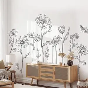 Large Black Boho Flower Wall Decals, 3 Sheets Simple Sketch Floral Wall Stickers Peony Wildflower Peel Stick Wall Art Decor Bedroom Home Room Office Garden Hall Adult Gifts for Mom(11.8x35.4 in/Sheet) Large Black Boho Flower Wall Decals, 3 Sheets Simple Sketch Floral Wall Stickers Peony Wildflower Peel Stick Wall Art Decor Bedroom Home Room Office Garden Hall Adult Gifts for Mom(11.8x35.4 in/Sheet)