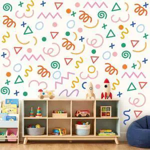 200 Pcs Geometric Wall Decals - Peel and Stick, Waterproof Vinly Colorful Wall Stickers for Kids Room, Playroom and Nursery 200 Pcs Geometric Wall Decals - Peel and Stick, Waterproof Vinly Colorful Wall Stickers for Kids Room, Playroom and Nursery