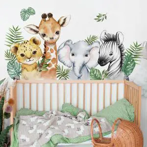 52.51x23.62 Inch Watercolor Jungle Animal Wall Decals Safari Forest Animal Wall Sticker Elephant Lion Monkey Decals for Baby Nursery Playroom Bedroom Classroom Kindergarten Decor 52.51x23.62 Inch Watercolor Jungle Animal Wall Decals Safari Forest Animal Wall Sticker Elephant Lion Monkey Decals for Baby Nursery Playroom Bedroom Classroom Kindergarten Decor