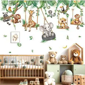 Jungle Animal on Swings Safari Animal Wall Decals Stickers Jungle Animal on Swings Safari Animal Wall Decals Stickers