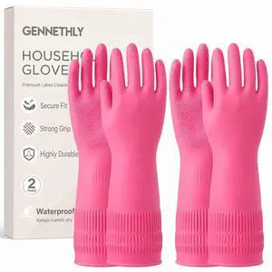 Rubber Dishwashing Gloves, 2 Pairs, Reusable Cleaning Dish Gloves for Kitchen, Non-Slip, Waterproof Dish Washing, Long Cuff for Woman (Red, Medium) Rubber Dishwashing Gloves, 2 Pairs, Reusable Cleaning Dish Gloves for Kitchen, Non-Slip, Waterproof Dish Washing, Long Cuff for Woman (Red, Medium)