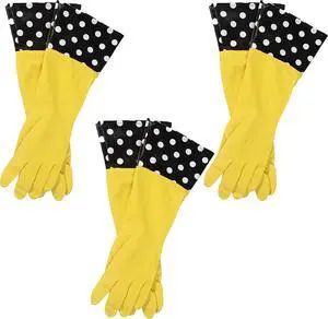 Glam-Gloves Reusable Latex Dishwashing Gloves for Kitchen or Cleaning, Yellow, 3 Pairs, Patterns May Vary Glam-Gloves Reusable Latex Dishwashing Gloves for Kitchen or Cleaning, Yellow, 3 Pairs, Patterns May Vary