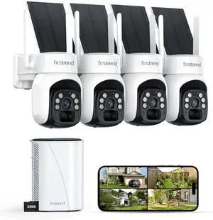 firstrend Solar Security Cameras Wireless Outdoor, No Monthly Fee, Human Auto Tracking, 360° Pan & Tilt, Wireless Security Camera System with Two-Way Audio, 2K Color Night Vision, IP65, 4 Camera Kit firstrend Solar Security Cameras Wireless Outdoor, No Monthly Fee, Human Auto Tracking, 360° Pan & Tilt, Wireless Security Camera System with Two-Way Audio, 2K Color Night Vision, IP65, 4 Camera Kit