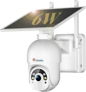 Ctronics 6W Solar Panel Security Camera Outdoor, 30M Color Night Vision Spotlight, PC & Phone Access, 2K 3MP Battery Camera with PIR Human Detection, 2-Way Audio, IP66 (White) Ctronics 6W Solar Panel Security Camera Outdoor, 30M Color Night Vision Spotlight, PC & Phone Access, 2K 3MP Battery Camera with PIR Human Detection, 2-Way Audio, IP66 (White)