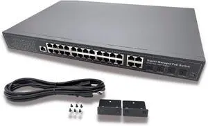 24-Port Rackmount Managed Network Switch - Layer 2 PoE+ Managed Switch (IEEE 802.3at) - 400W Gigabit 1 Gig Power Over Ethernet for Intelligent Buildings - Smart Support, IGMP, VLAN, QoS, DHCP 24-Port Rackmount Managed Network Switch - Layer 2 PoE+ Managed Switch (IEEE 802.3at) - 400W Gigabit 1 Gig Power Over Ethernet for Intelligent Buildings - Smart Support, IGMP, VLAN, QoS, DHCP