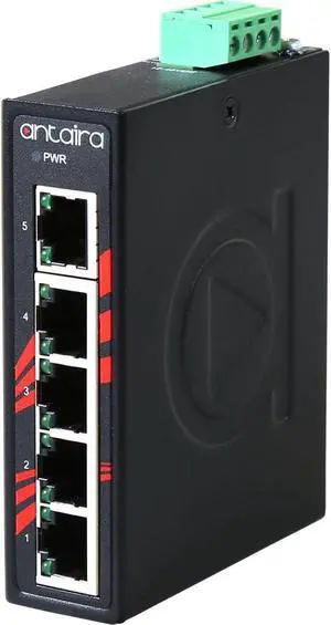Antaira LNX-C500G Industrial-Grade Compact 5-Port Unmanaged Gigabit Ethernet Switch, DIN-Rail Mount, -10 to 70°C Operating Temperature, Redundant 12 to 48 VDC Power Input Antaira LNX-C500G Industrial-Grade Compact 5-Port Unmanaged Gigabit Ethernet Switch, DIN-Rail Mount, -10 to 70°C Operating Temperature, Redundant 12 to 48 VDC Power Input