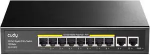 Cudy 8 Port Gigabit PoE Switch, 120 Watts PoE Budget, 8 10/100/1000Mbps PoE+ Ports, 2 Gigabit Uplink Ports , 802.3at, 802.3af, 1/2 (+), 3/6 (-), Fanless, Plug and Play, GS1010PE Cudy 8 Port Gigabit PoE Switch, 120 Watts PoE Budget, 8 10/100/1000Mbps PoE+ Ports, 2 Gigabit Uplink Ports , 802.3at, 802.3af, 1/2 (+), 3/6 (-), Fanless, Plug and Play, GS1010PE