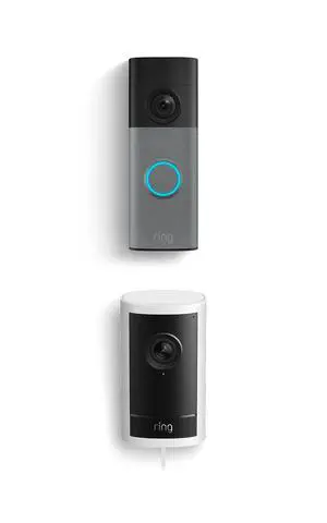 Ring Battery Doorbell (newest model), Speckled Gray with Outdoor Cam Pro, Plug-In White Ring Battery Doorbell (newest model), Speckled Gray with Outdoor Cam Pro, Plug-In White
