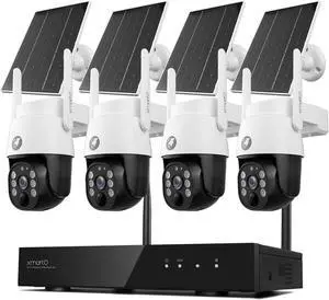 xmartO 10CH 4MP QHD Solar Battery PTZ Wireless Security Camera System, 4*PTZ Solar Outdoor/Indoor WiFi Cameras, 5G Dual Band, 10CH 4K Long Range WiFi 6 Surveillance DVR NVR Kit xmartO 10CH 4MP QHD Solar Battery PTZ Wireless Security Camera System, 4*PTZ Solar Outdoor/Indoor WiFi Cameras, 5G Dual Band, 10CH 4K Long Range WiFi 6 Surveillance DVR NVR Kit