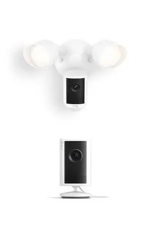 Ring Floodlight Cam, Wired (newest model), White with Indoor Cam Plus, White Ring Floodlight Cam, Wired (newest model), White with Indoor Cam Plus, White