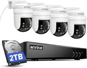 ANNKE 5MP PT Wired Security Camera System Outdoor with Night Vision, One-Way Audio, 8CH 3K Lite DVR and 4 x 5MP CCTV Cameras, 350° pan and 90° tilt, Human&Vehicle Detection, 2TB HDD for 24/7 Recording ANNKE 5MP PT Wired Security Camera System Outdoor with Night Vision, One-Way Audio, 8CH 3K Lite DVR and 4 x 5MP CCTV Cameras, 350° pan and 90° tilt, Human&Vehicle Detection, 2TB HDD for 24/7 Recording
