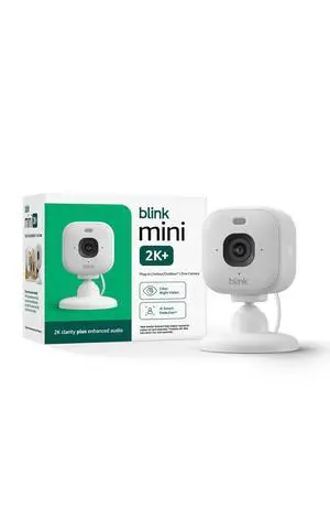 Blink Mini 2K+ (newest model) Plug-in Home & Pet Indoor Security Camera with 2K video resolution, night vision, enhanced audio, motion detection 1 camera (White) Blink Mini 2K+ (newest model) Plug-in Home & Pet Indoor Security Camera with 2K video resolution, night vision, enhanced audio, motion detection 1 camera (White)