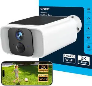 GNCC Solar Security Camera Wireless Outdoor 2K, 2.4GHz & 5GHz WiFi, 4MP GNCC Solar Security Camera Wireless Outdoor 2K, 2.4GHz & 5GHz WiFi, 4MP