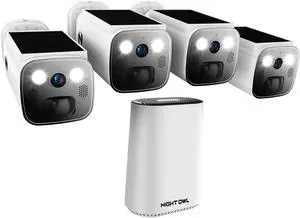 Night Owl Expandable Wi-Fi Security Hub with 64GB microSD Card and 4 Wire Free Solar 2K Deterrence Cameras Night Owl Expandable Wi-Fi Security Hub with 64GB microSD Card and 4 Wire Free Solar 2K Deterrence Cameras