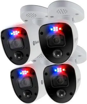 Swann 4K Ultra HD Add-On Security Cameras 4PCS, Red&Blue Flashing Lights, Color Night Vision, Smart Detection, Wired, Indoor/Outdoor Video Surveillance(Only Works with 4K & Higher Resolution DVR) Swann 4K Ultra HD Add-On Security Cameras 4PCS, Red&Blue Flashing Lights, Color Night Vision, Smart Detection, Wired, Indoor/Outdoor Video Surveillance(Only Works with 4K & Higher Resolution DVR)