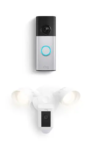 Ring Battery Doorbell Plus (newest model), Nickel Silver with Floodlight Cam Wired Plus, White Ring Battery Doorbell Plus (newest model), Nickel Silver with Floodlight Cam Wired Plus, White