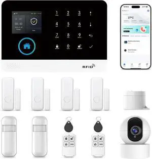 Security Systems for House,13Pcs WiFi+GSM/4G Home Alarm System with 2K HD Camera DIY Kit,Tuya APP Real-Time Alert,Remote Control,Apartment,Kids Safety NO Monthly Fees Security Systems for House,13Pcs WiFi+GSM/4G Home Alarm System with 2K HD Camera DIY Kit,Tuya APP Real-Time Alert,Remote Control,Apartment,Kids Safety NO Monthly Fees