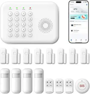 Alarm System for Home Security,WiFi+GSM/4G Compatible with Alexa Home Alarm System,17 Piece DIY Kit No Monthly Fees with Instant App Alerts,SOS Button,Smart Life or Tuya for Apartment,Kids Safety Alarm System for Home Security,WiFi+GSM/4G Compatible with Alexa Home Alarm System,17 Piece DIY Kit No Monthly Fees with Instant App Alerts,SOS Button,Smart Life or Tuya for Apartment,Kids Safety