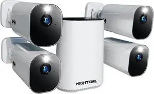 Night Owl 4 Wire Free Battery 1080p Cameras with Hub and 64gb microSD, Motion Alerts, Remote Viewing, No Monthly Fees Night Owl 4 Wire Free Battery 1080p Cameras with Hub and 64gb microSD, Motion Alerts, Remote Viewing, No Monthly Fees