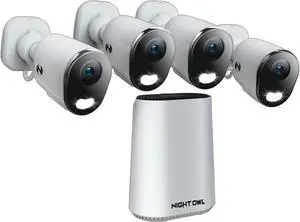 Night Owl 2K (4MP) Wi-Fi Security Hub System with 4 Wire Free Battery Indoor/Outdoor Cameras, 64GB Local Storage, Motion Alerts, Remote Viewing, No Monthly Fees Night Owl 2K (4MP) Wi-Fi Security Hub System with 4 Wire Free Battery Indoor/Outdoor Cameras, 64GB Local Storage, Motion Alerts, Remote Viewing, No Monthly Fees