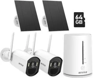 ANNKE Solar Security Camera System Wireless Outdoor, 2-Camera Kit with Home Hub, 2.5K Color Night Vision, Human Detection, Two-Way Audio, No Monthly Fee, 64GB Included, 4-Channel Security System ANNKE Solar Security Camera System Wireless Outdoor, 2-Camera Kit with Home Hub, 2.5K Color Night Vision, Human Detection, Two-Way Audio, No Monthly Fee, 64GB Included, 4-Channel Security System