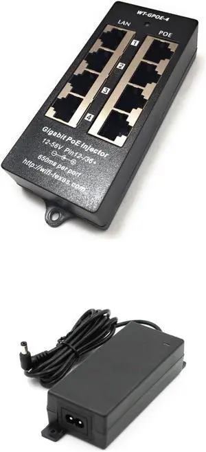 PoE Texas 4 Port PoE Injector - Gigabit Passive Power Over Ethernet and PoE Texas 48v Power Supply - 48 Volt 60 Watt AC to DC Power Supply PoE Texas 4 Port PoE Injector - Gigabit Passive Power Over Ethernet and PoE Texas 48v Power Supply - 48 Volt 60 Watt AC to DC Power Supply