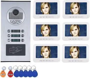 Multi-Unit Home Apartment Visual Intercom Doorbell System, 7" Monitor 4-pin Wired Video Door Phone Kit, Indoor Outdoor IR HD Door Bell Camera, Keyfobs Unlock, 2 Way Audio (1 Doorbell+6 Monitor) Multi-Unit Home Apartment Visual Intercom Doorbell System, 7" Monitor 4-pin Wired Video Door Phone Kit, Indoor Outdoor IR HD Door Bell Camera, Keyfobs Unlock, 2 Way Audio (1 Doorbell+6 Monitor)