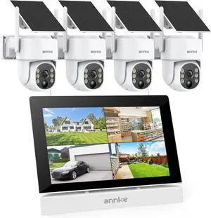 ANNKE Wireless Security Solar Camera System with 7'' IPS Touch Screen, 4PCS 4MP Camera Equipped with Solar Panels, Human Detection, 360°Pan & Tilt, Two-Way Audio ANNKE Wireless Security Solar Camera System with 7'' IPS Touch Screen, 4PCS 4MP Camera Equipped with Solar Panels, Human Detection, 360°Pan & Tilt, Two-Way Audio