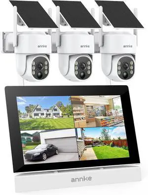 ANNKE Wireless Security Solar Camera System with 7'' IPS Touch Screen, 3PCS 4MP Camera Equipped with Solar Panels, Human Detection, 360°Pan & Tilt, Two-Way Audio ANNKE Wireless Security Solar Camera System with 7'' IPS Touch Screen, 3PCS 4MP Camera Equipped with Solar Panels, Human Detection, 360°Pan & Tilt, Two-Way Audio