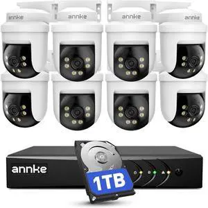 ANNKE 5MP PT Wired Security Camera System Outdoor with Night Vision, One-Way Audio, 8CH 3K Lite DVR and 8 x 5MP CCTV Cameras, 350° pan and 90° tilt, Human&Vehicle Detection, 1TB HDD for 24/7 Recording ANNKE 5MP PT Wired Security Camera System Outdoor with Night Vision, One-Way Audio, 8CH 3K Lite DVR and 8 x 5MP CCTV Cameras, 350° pan and 90° tilt, Human&Vehicle Detection, 1TB HDD for 24/7 Recording