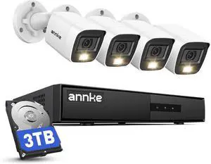 ANNKE 2MP Wired Security Camera System, 8CH 3K Lite H.265+ DVR with AI Human/Vehicle Detection, 4X 1080p CCTV Bullet Analog Cams, Smart Color Night Vision, Easy Remote Access, IP67, 3TB HDD, White ANNKE 2MP Wired Security Camera System, 8CH 3K Lite H.265+ DVR with AI Human/Vehicle Detection, 4X 1080p CCTV Bullet Analog Cams, Smart Color Night Vision, Easy Remote Access, IP67, 3TB HDD, White