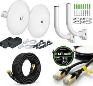 Wireless Bridge Ubiquiti NBE-M5-16 PRE-CONFIGURED, Bundle of 2 Ubiquiti NanoBeam M5, Two Mounting Poles and 1 CAT 8 Cable 50FT, Point to Point Outdoor WiFi Bridge, Plug and Play, 5GHz,15+km Link Range Wireless Bridge Ubiquiti NBE-M5-16 PRE-CONFIGURED, Bundle of 2 Ubiquiti NanoBeam M5, Two Mounting Poles and 1 CAT 8 Cable 50FT, Point to Point Outdoor WiFi Bridge, Plug and Play, 5GHz,15+km Link Range