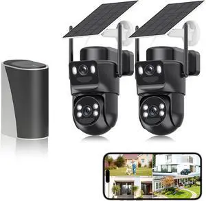 4K Solar Security Cameras Wireless Outdoor with Dual Lens, 2 Cam Kit, No Subscription Fee, Home Security System with Color Night Vision, Auto Tracking, Motion Detection 4K Solar Security Cameras Wireless Outdoor with Dual Lens, 2 Cam Kit, No Subscription Fee, Home Security System with Color Night Vision, Auto Tracking, Motion Detection