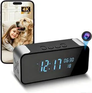 4K Hidden Camera Alarm Clock with Bluetooth, WiFi Wireless Nanny Cam for Home Security with Night Vision, Motion Detection, Remote Live Stream 4K Hidden Camera Alarm Clock with Bluetooth, WiFi Wireless Nanny Cam for Home Security with Night Vision, Motion Detection, Remote Live Stream