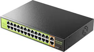 24 Port PoE+ Switch 2 Gigabit Uplink 400W Rack Mount Unmanaged IEEE 802.3af/at Extend 250M for IP Cameras AP VoIP Phones 6KV Lightning Protection 24 Port PoE+ Switch 2 Gigabit Uplink 400W Rack Mount Unmanaged IEEE 802.3af/at Extend 250M for IP Cameras AP VoIP Phones 6KV Lightning Protection