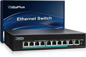 10-Port 10Gb Unmanaged PoE Ethernet Switch with 8*2.5G Base-T PoE Ports, 2*10G RJ45 Ports. 80Gbps Switching Capacity, GiGaPlus 10Gbps Network Switch for 2.5G/10Gbps NAS/PC, WiFi6 Router, Wireless AP 10-Port 10Gb Unmanaged PoE Ethernet Switch with 8*2.5G Base-T PoE Ports, 2*10G RJ45 Ports. 80Gbps Switching Capacity, GiGaPlus 10Gbps Network Switch for 2.5G/10Gbps NAS/PC, WiFi6 Router, Wireless AP